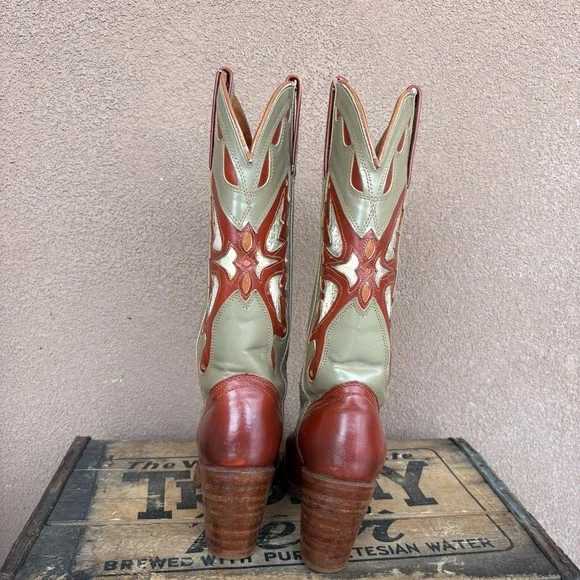 Vintage 70’s Capezio Butterfly Inlay Heeled Cowgirl Boot - Picture 9 of 16